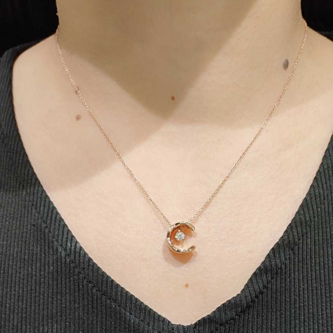 Crescent Moon Diamond Necklace 14K White/Yellow/Rose Gold