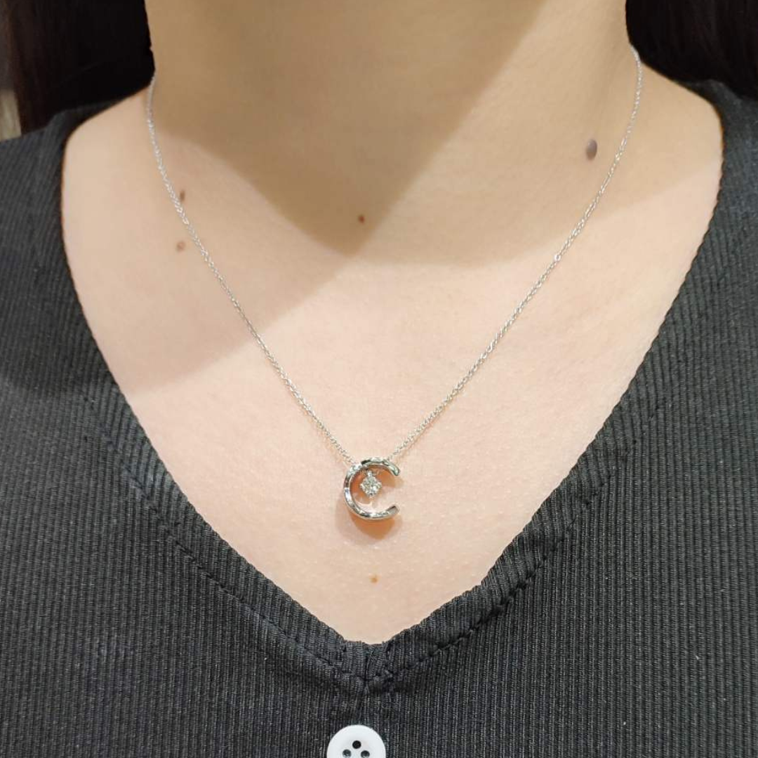 Crescent Moon Diamond Necklace 14K White/Yellow/Rose Gold