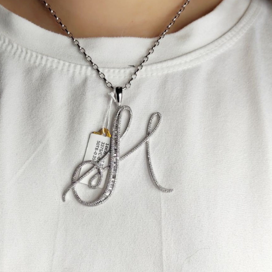 Letter H Diamond Pendant 14K White Gold ZNZ Jewelry Affordagold