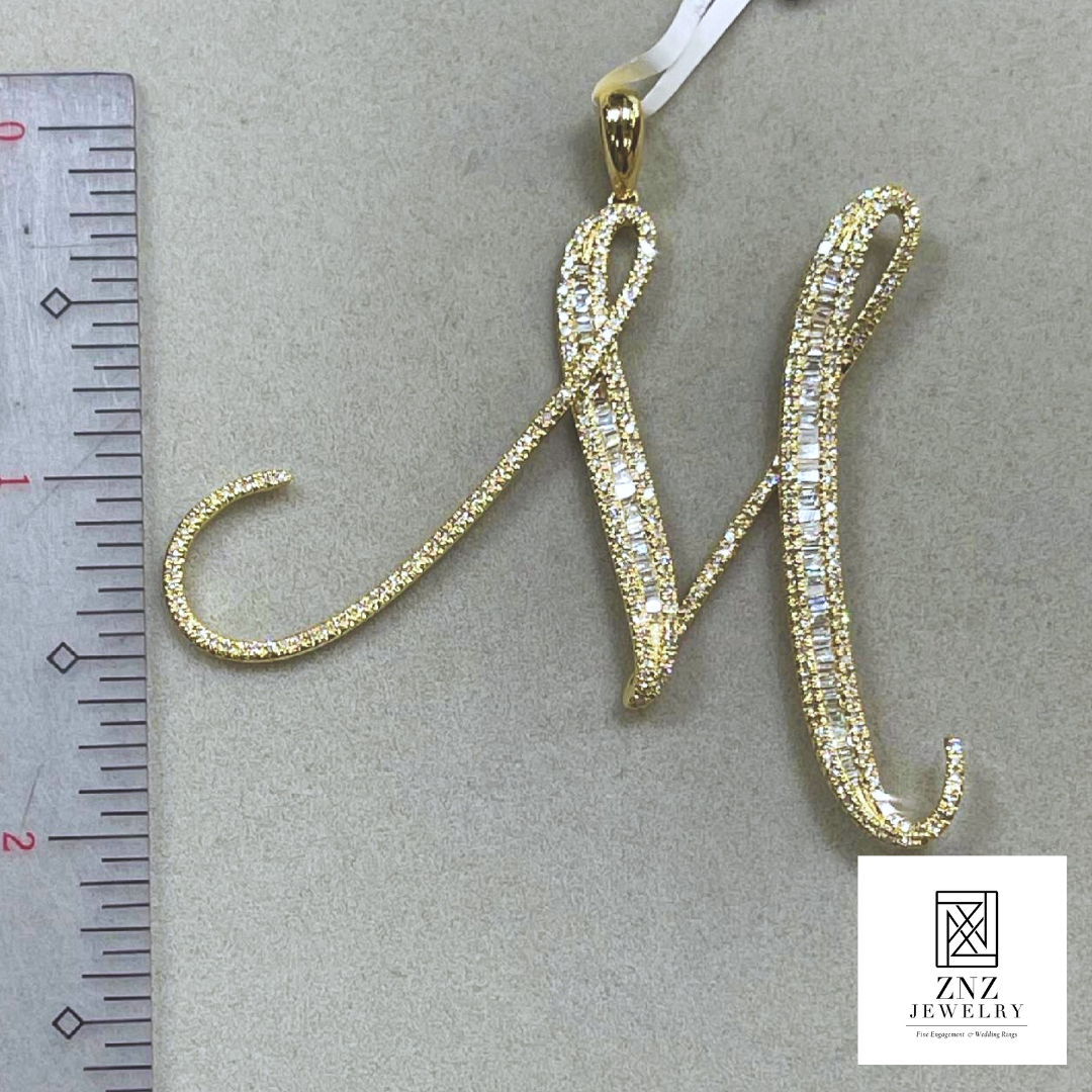 Letter M Diamond Pendant 14K White/Yellow Gold