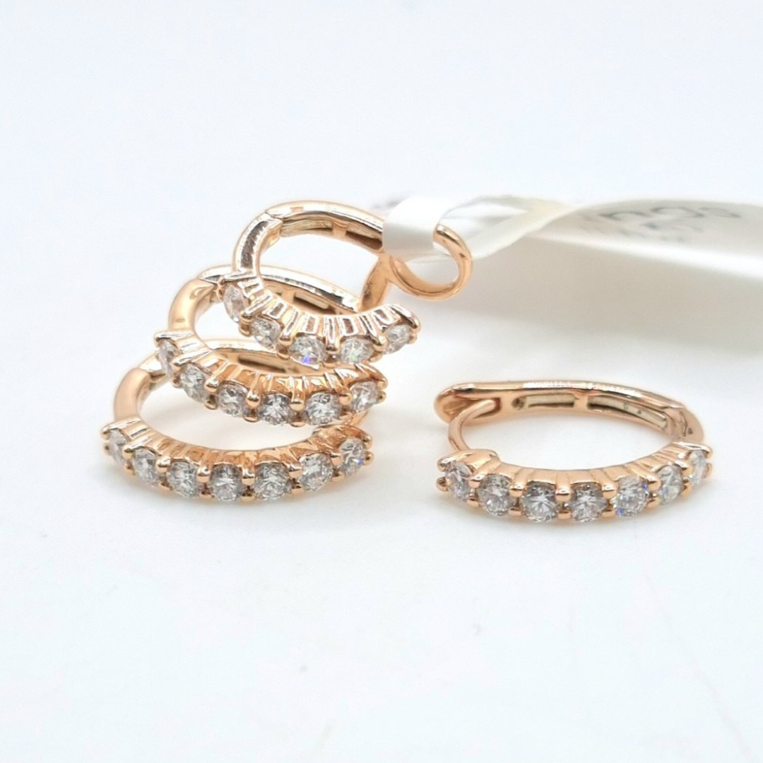 Mismatched Triple-One Creole  Diamond Earrings 18K Rose Gold