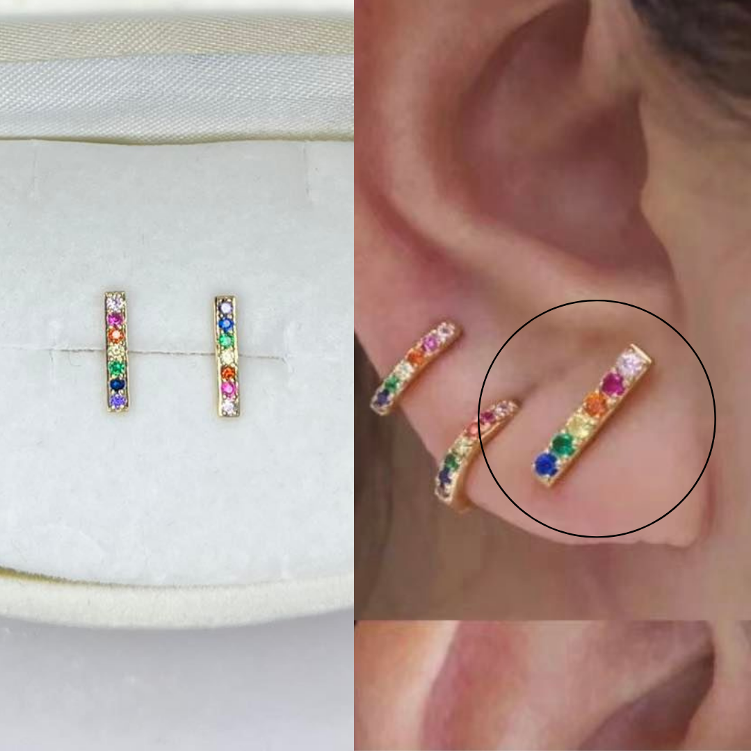 Multi-color Gemstone Stud Earrings 18K Gold