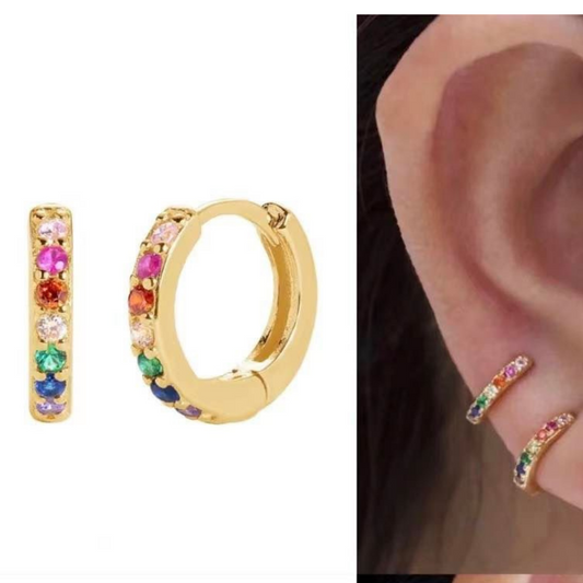 Multi-color Gemstone Hoop Earrings 18K Gold 12mm