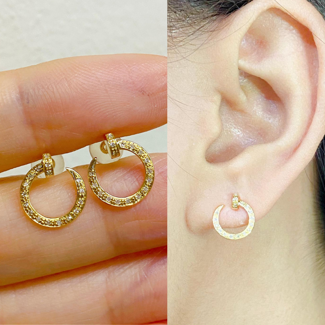 Nail Diamond Earrings 18K Gold