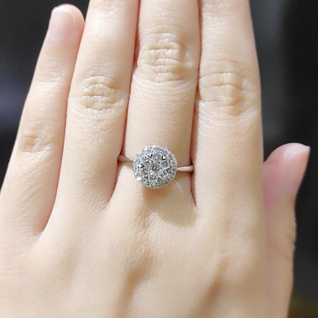 Ofelia Round Illusion Halo Diamond Engagement Ring/Women's Ring 18K White Gold