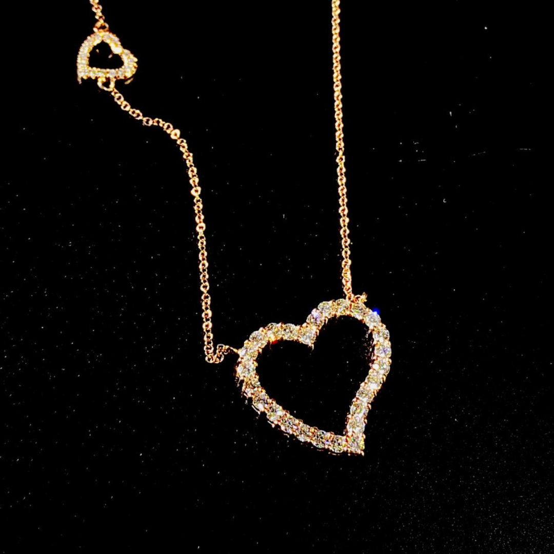 Open Heart Diamond Necklace with small Side Heart