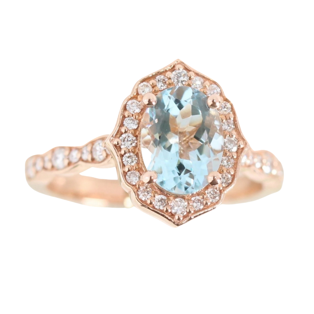 Oval Aquamarine Vintage Engagement Ring Gold