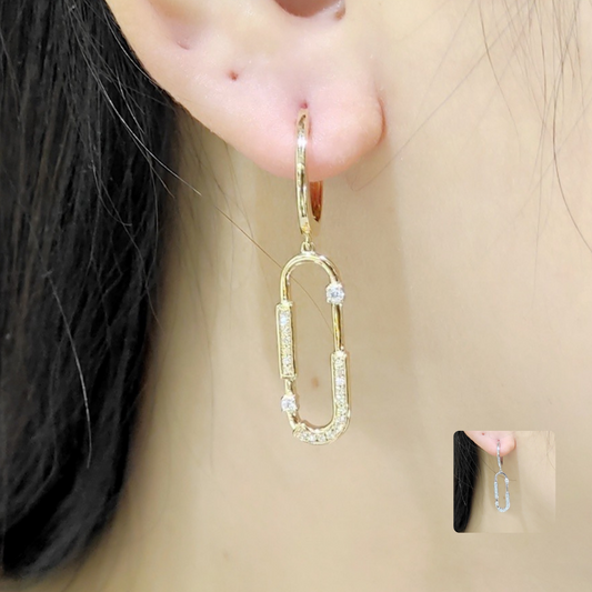 Paperclip Diamond Drop Earrings 14K Gold
