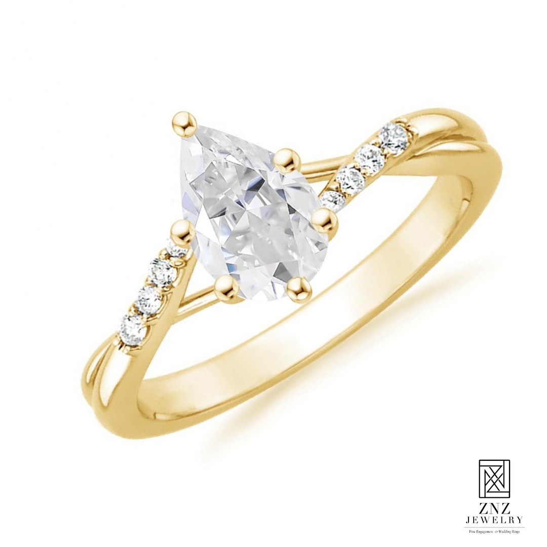 Pear Twist Half Paved Engagement Ring Gold