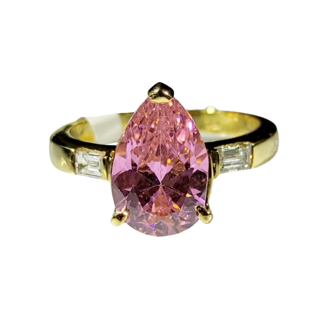 4.0ctw Pink Sapphire Diamond Baguette Engagement Ring/Women's Ring