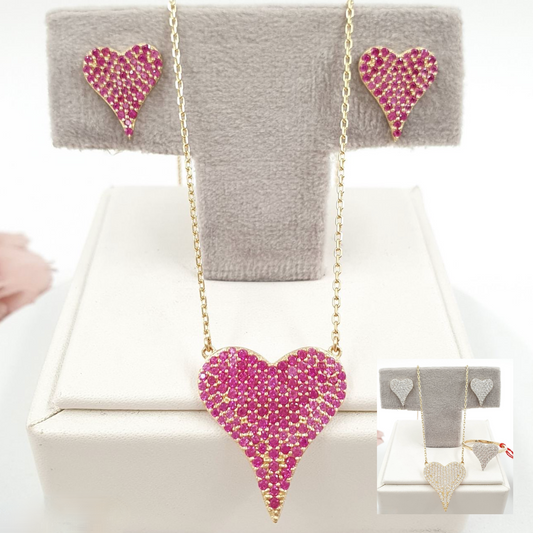 Pink/White Heart Jewelry Set 18K Gold