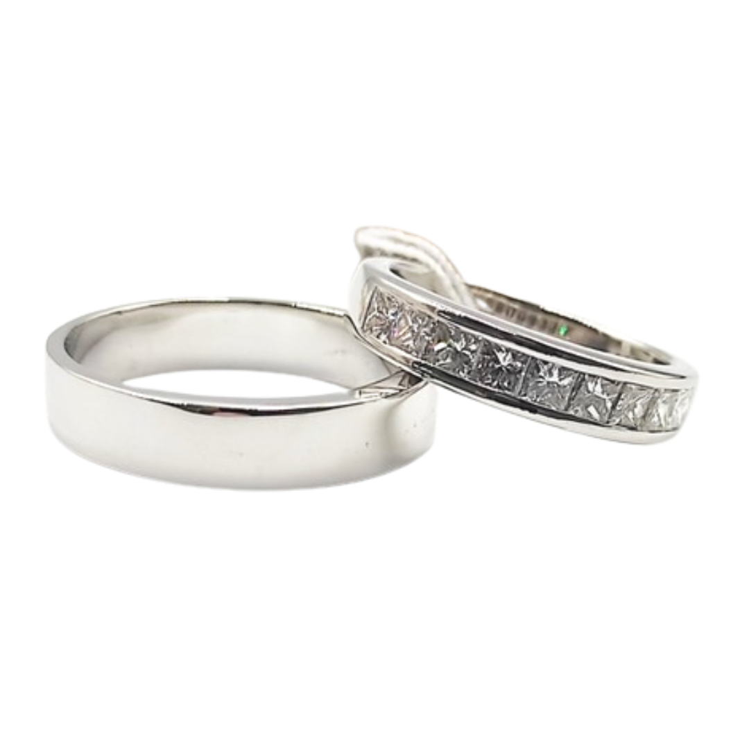 1.5ctw Princess Cut Diamonds Half Eternity Wedding Rings 14K White Gold