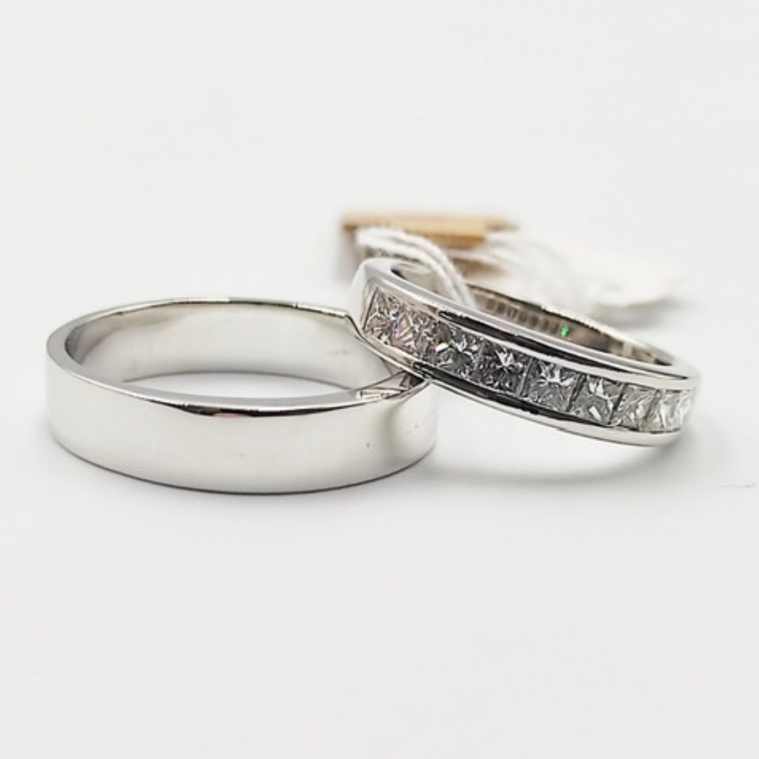 1.5ctw Princess Cut Diamonds Half Eternity Wedding Rings 14K White Gold