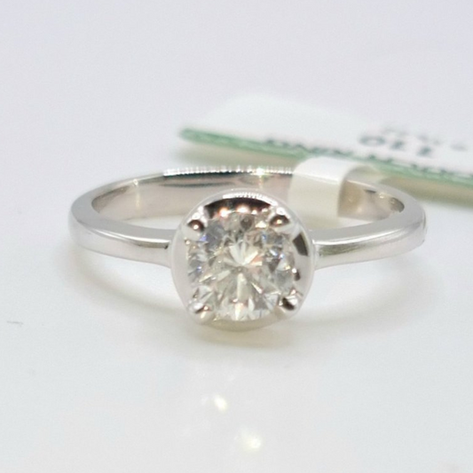 ROMINA .80 CT Round Bezel Diamond Engagement Ring 14K White Gold