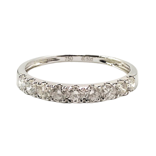 Round Diamond Half Eternity Ring, Wedding Band for Women 18K White Gold