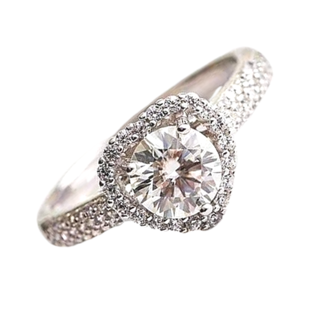 1 Carat Round Moissanite Engagement Ring. Heart Halo Ring. High Quality Engagement Ring. Sterling Silver Promise Ring.