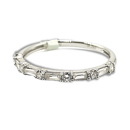 Round & Baguette Diamond Half Eternity Ring, Wedding Band for Women
