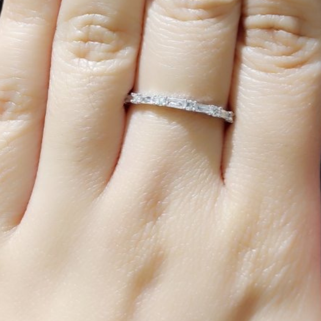 Round & Baguette Diamond Half Eternity Ring, Wedding Band for Women