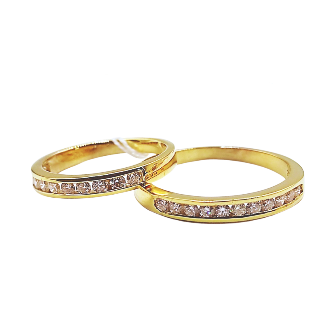 Slim Channel Diamond Wedding Rings 14K Gold