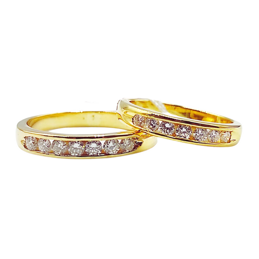 Slim Channel Round Diamond Wedding Rings 18K Gold