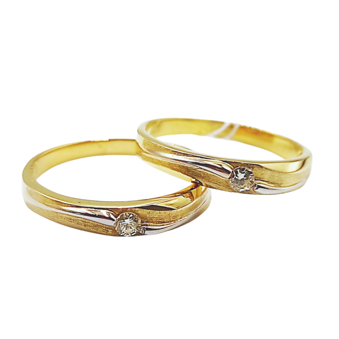 Solitaire Diamond Two Tone Swirl Wedding Rings 14K Gold