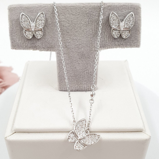 Studded Butterfly Jewelry Set 18K White Gold