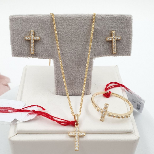 Studded Cross Jewelry Set 18K Gold