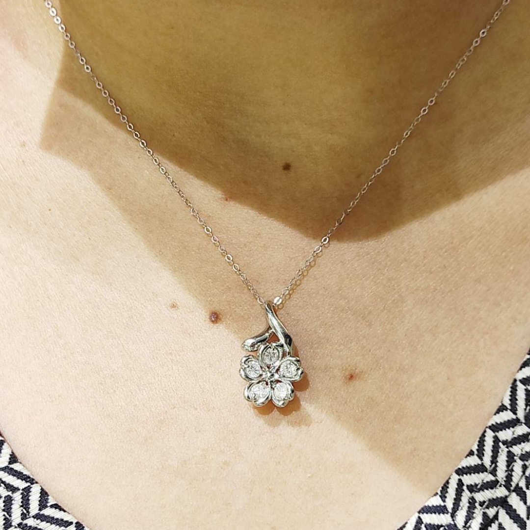 Suspended Flower Diamond Necklace 14K Gold