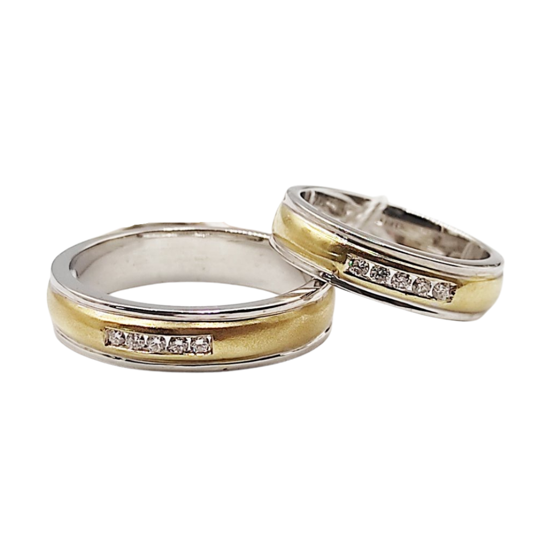 Channel Diamond Two-Tone Wedding Rings 14K Gold