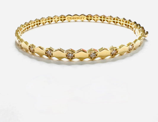 Studded Honeycomb Bangle 18K Gold