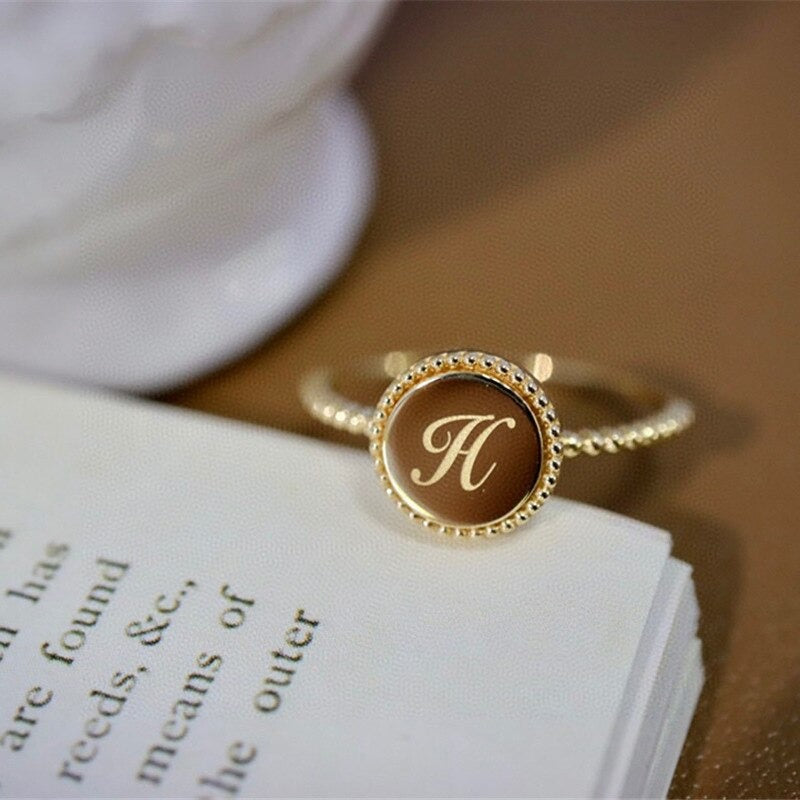 Script Letter Ring 18K Yellow Gold, Initial Ring
