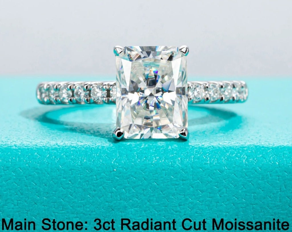 Radiant Cut Moissanite Engagement 925 Sterling Silver Ring