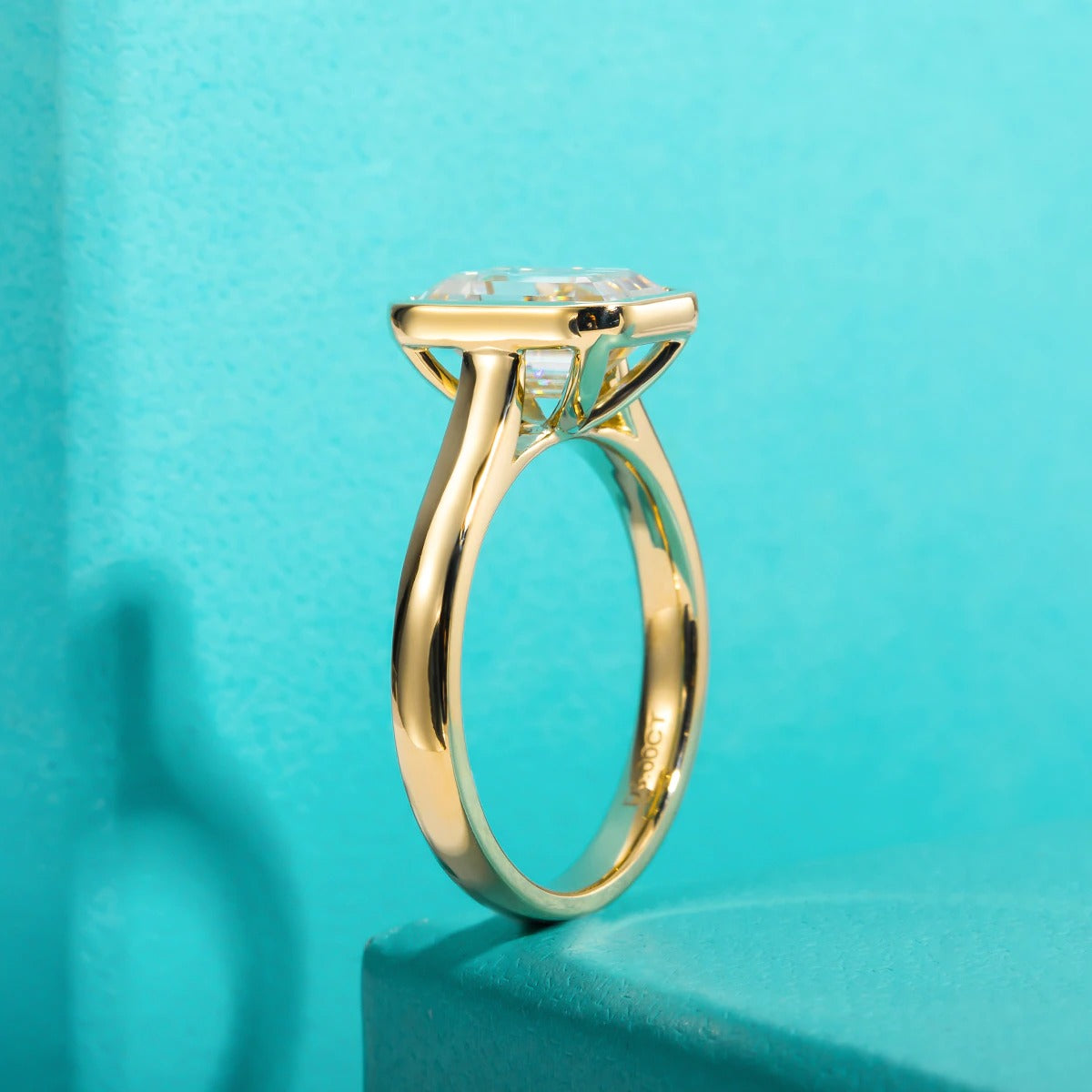 Emerald Cut Bezel Moissanite Engagement Ring 925 Silver