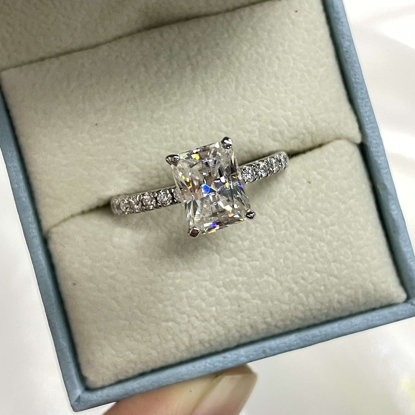 Radiant Cut Moissanite Engagement 925 Sterling Silver Ring