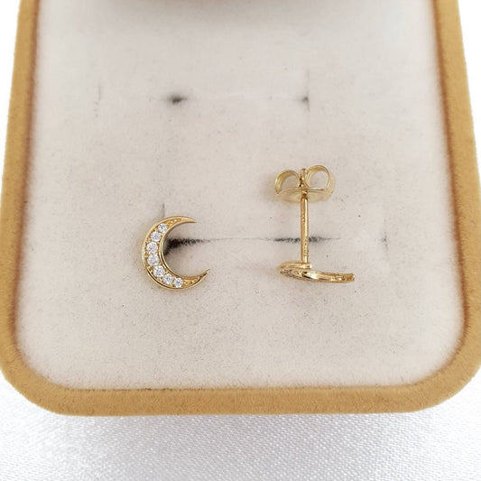 Moon Stud Earrings 18K Gold