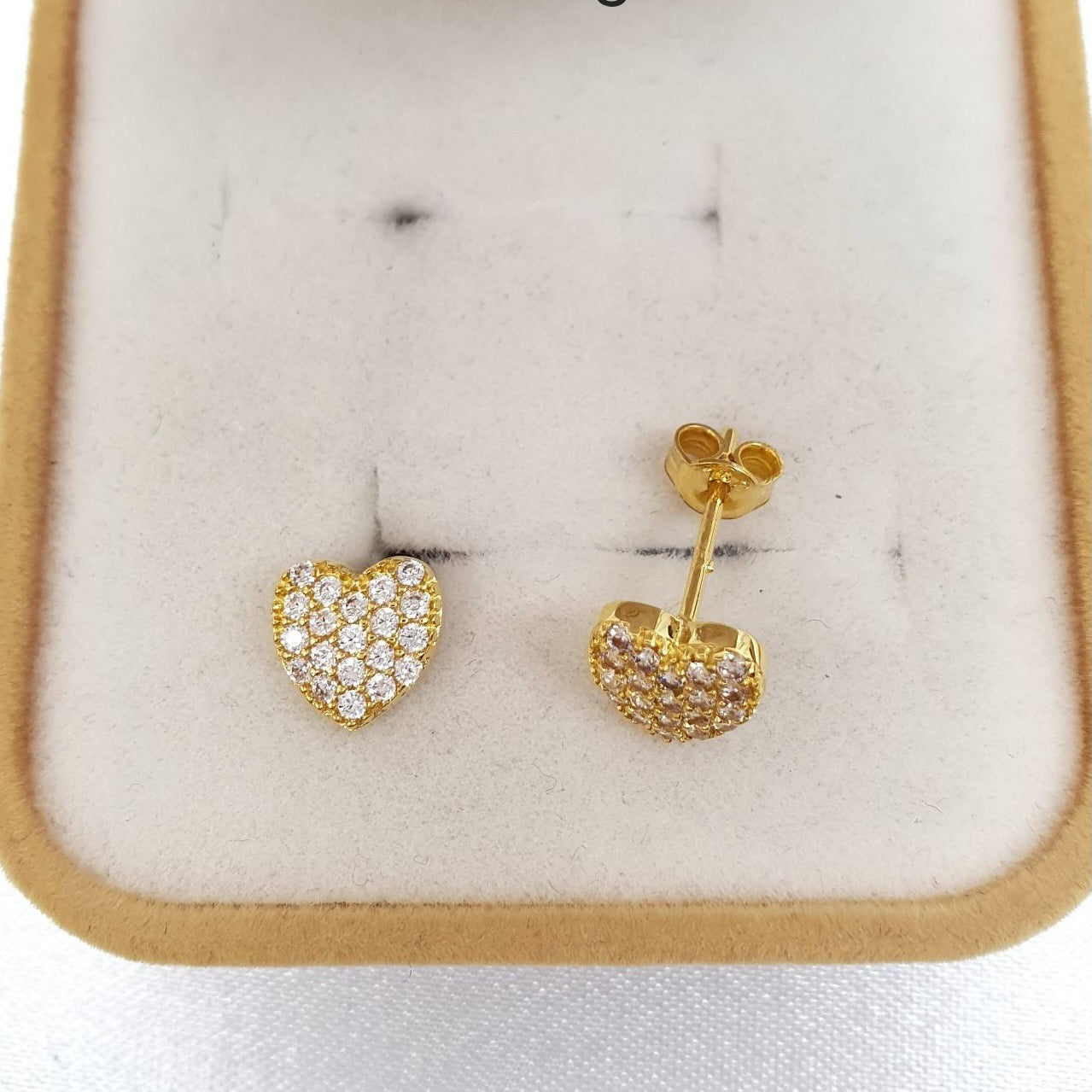 Paved Heart Stud Earrings 18K Gold