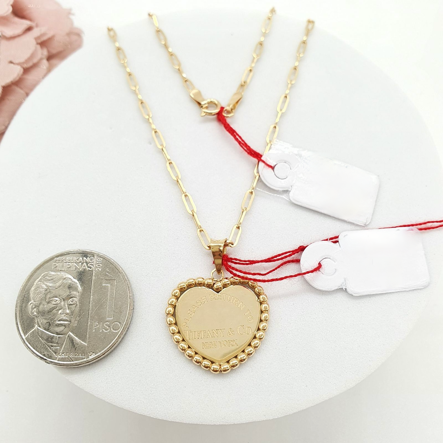 Heart with Beads Halo Necklace 18K Gold