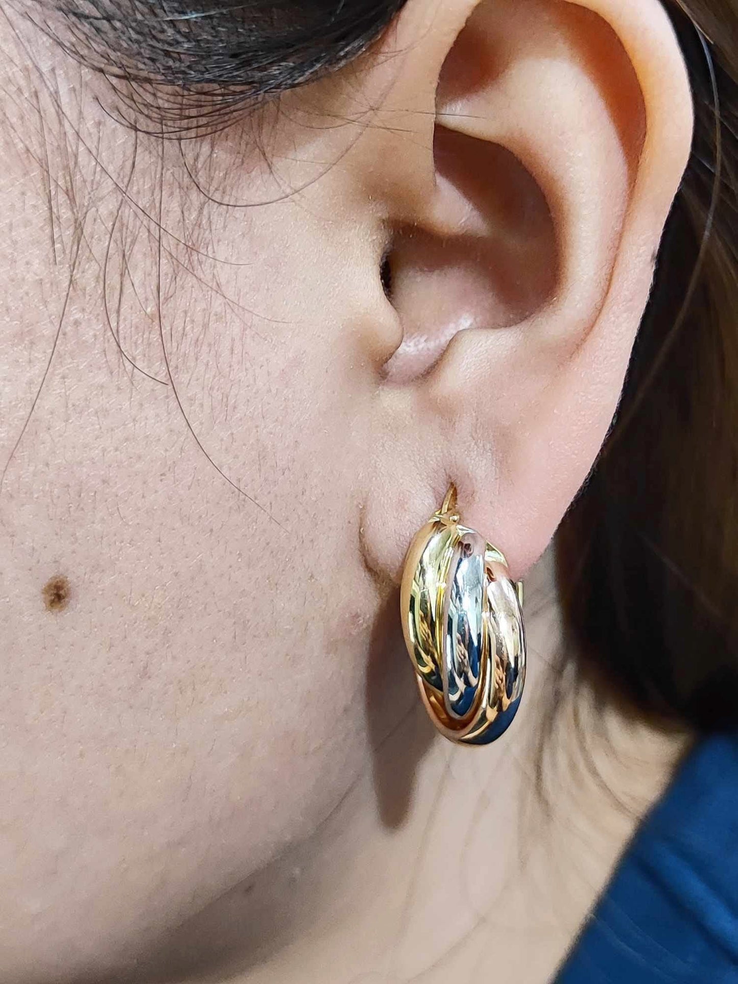 Tricolor Hoop Earrings 18K Gold