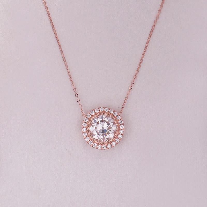 9mm Moissanite Halo Vintage Necklace 10K Rosegold – ZNZ Jewelry