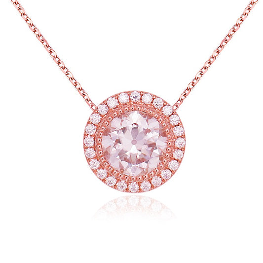 9mm Moissanite Halo Vintage Necklace 10K Rosegold