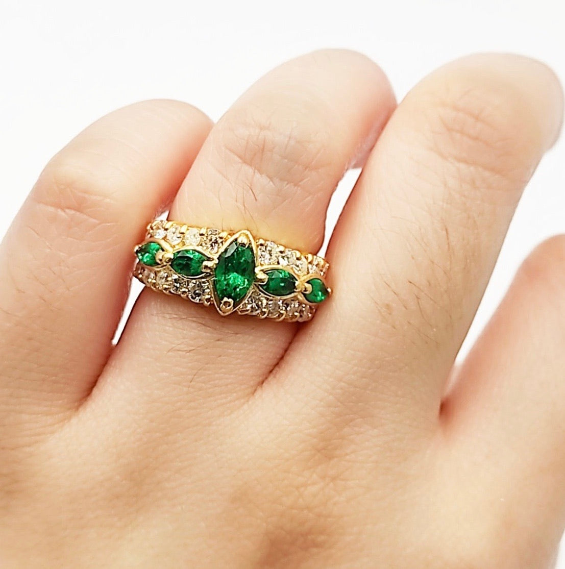 Emerald Marquise Diamond Half Eternity Ring/ Women's Ring in 18K Gold