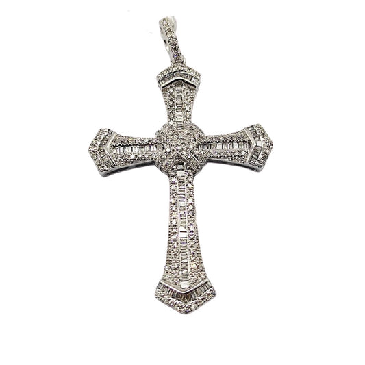 Diamond Cross Pendant .57ctw 14K White Gold, Elegant Design