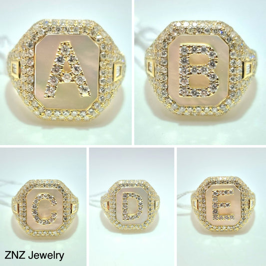 Diamond Initial Pinky Ring 14K Yellow Gold