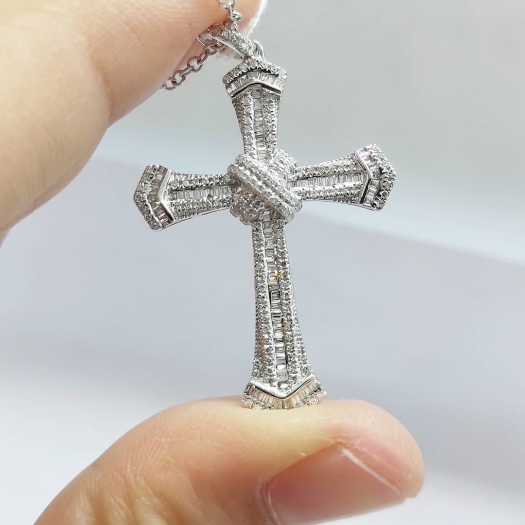Diamond Cross Pendant .57ctw 14K White Gold, Elegant Design