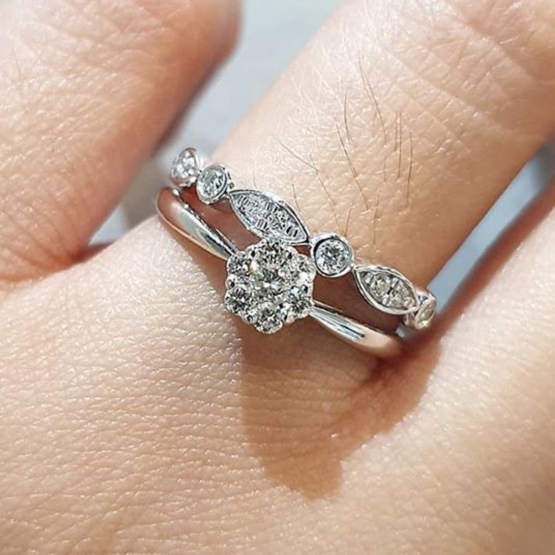 Diamond Rositas Engagement Ring and Art Deco Half Eternity Bridal Set