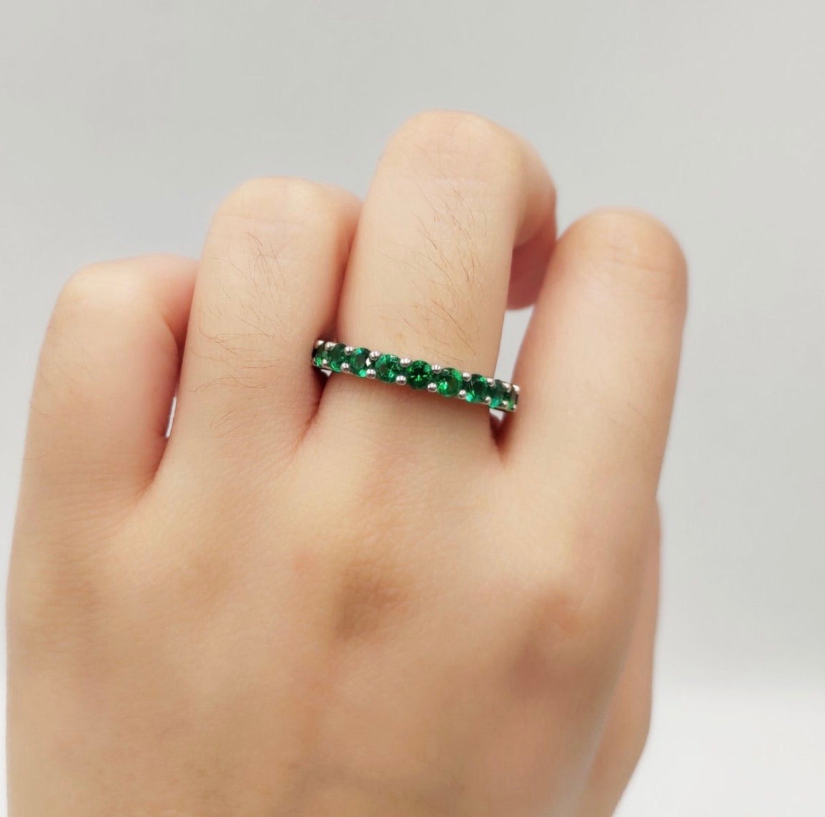 Round Emerald Eternity Ring/ Women's Ring/ Wedding Band in 18K Gold
