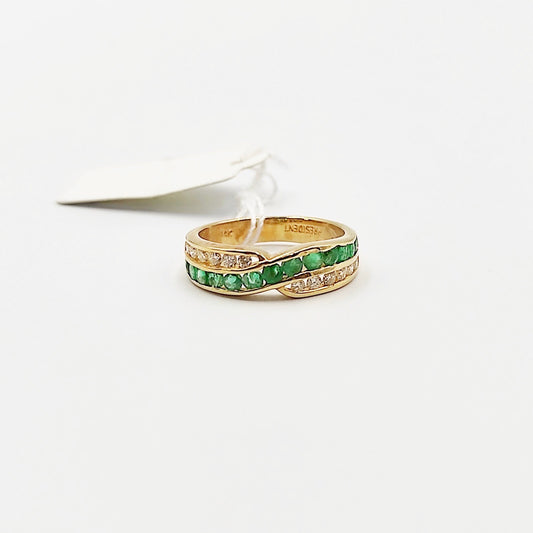 Emerald Crossover Diamond Half Eternity Ring/ Wedding Band in 18K Gold