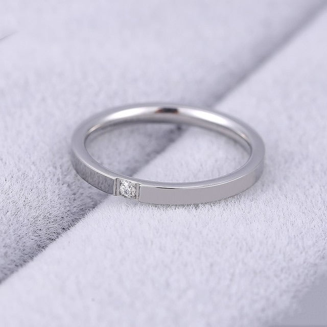 2mm Wedding Rings / Couple Rings with Single Flushed Indented Stone, Monica