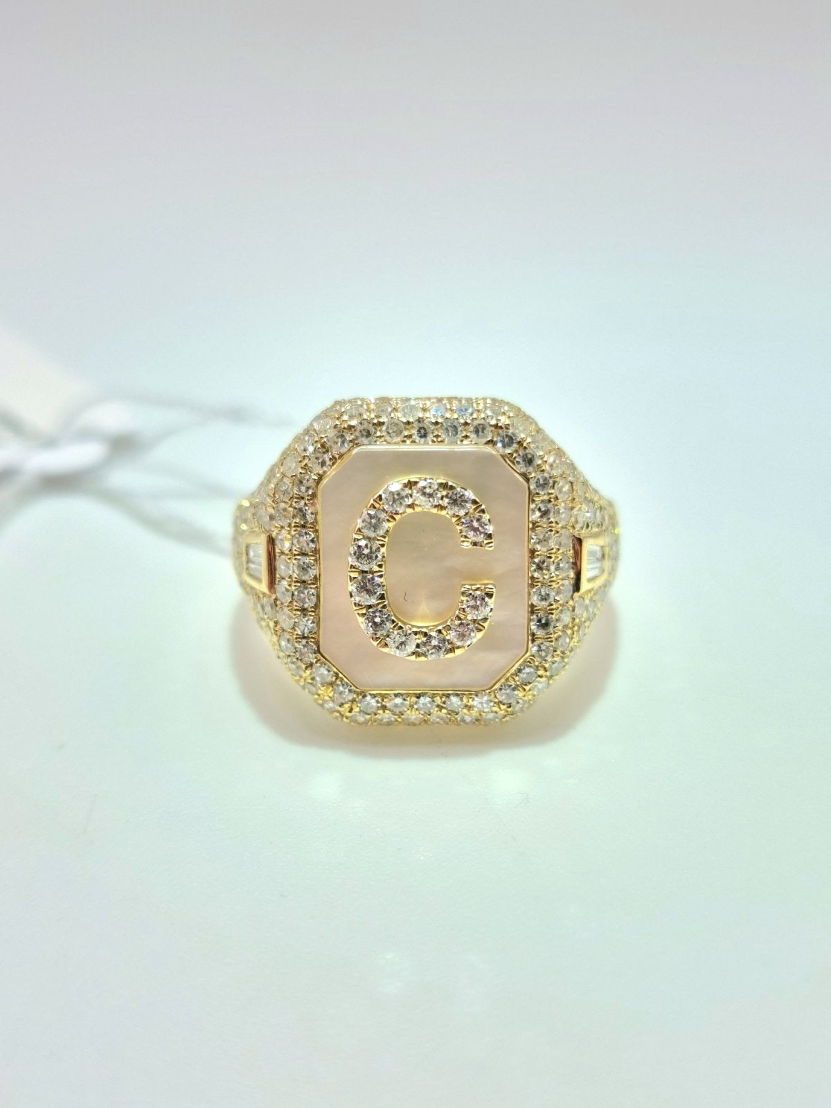 Diamond Initial Pinky Ring 14K Yellow Gold