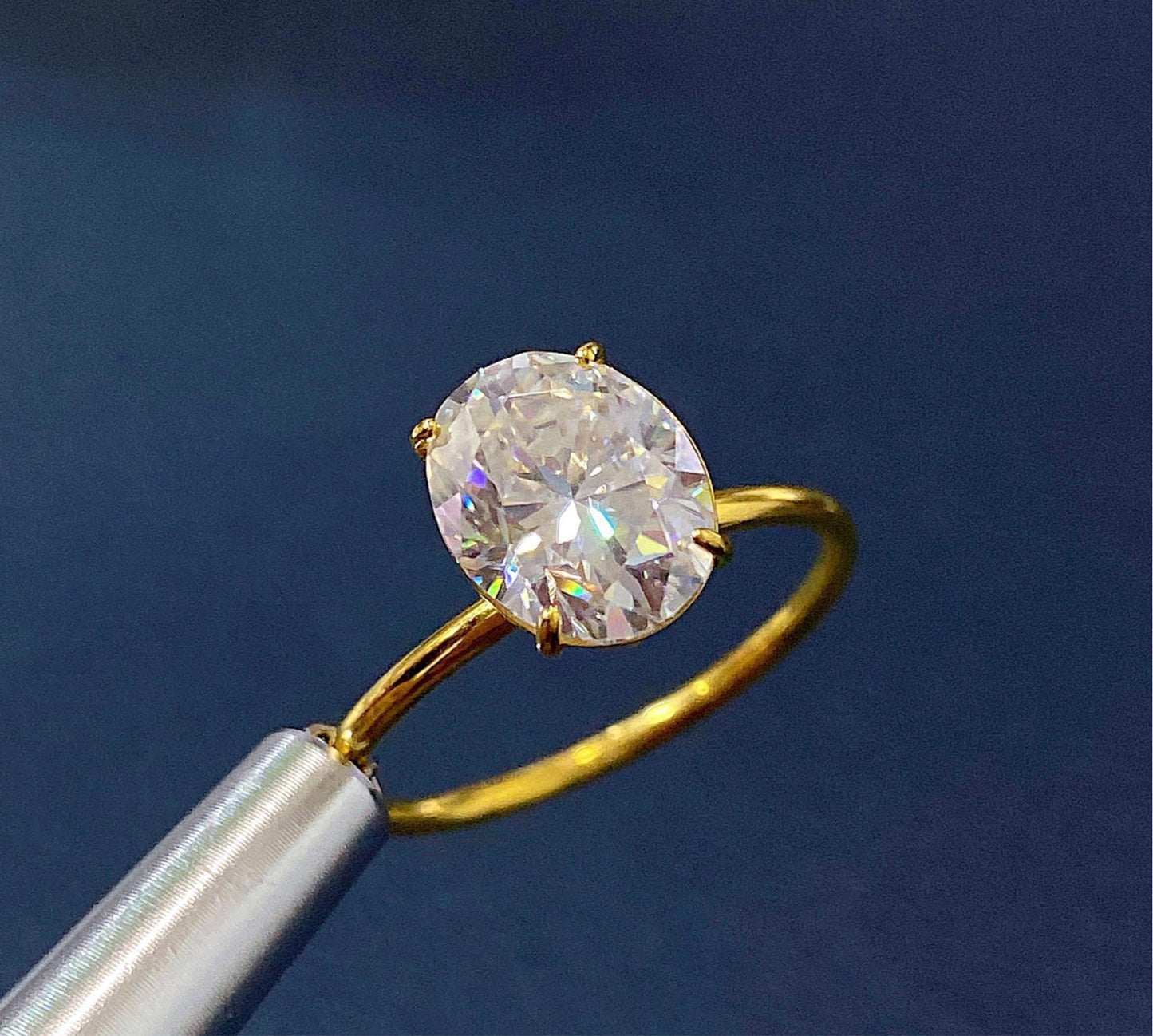 3CT Oval Moissanite Solitaire Engagement/Women's Ring 18K Yellow Gold